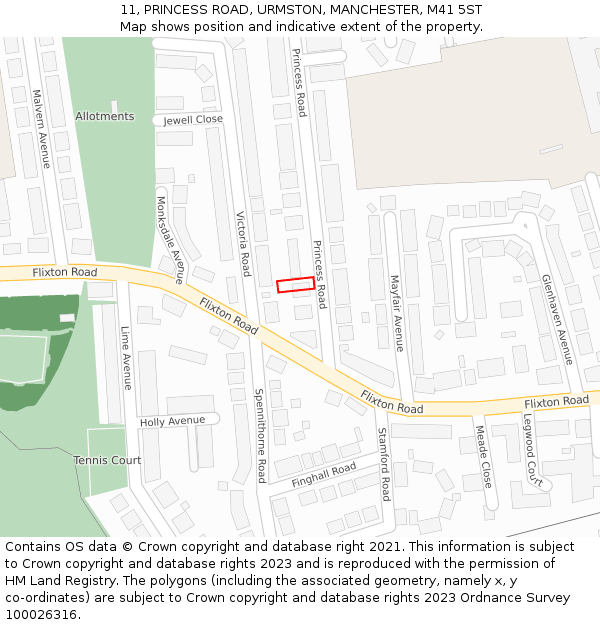 11, PRINCESS ROAD, URMSTON, MANCHESTER, M41 5ST: Location map and indicative extent of plot