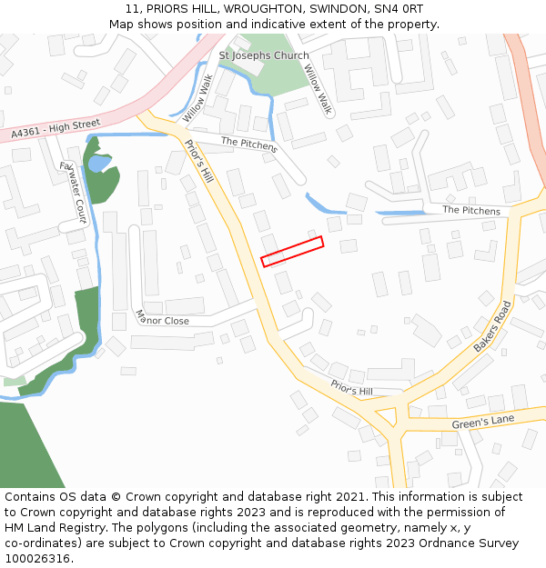11, PRIORS HILL, WROUGHTON, SWINDON, SN4 0RT: Location map and indicative extent of plot