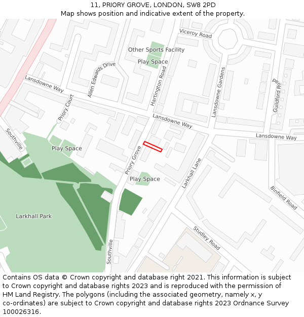 11, PRIORY GROVE, LONDON, SW8 2PD: Location map and indicative extent of plot