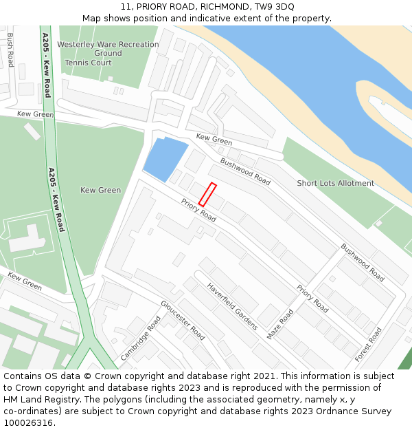 11, PRIORY ROAD, RICHMOND, TW9 3DQ: Location map and indicative extent of plot