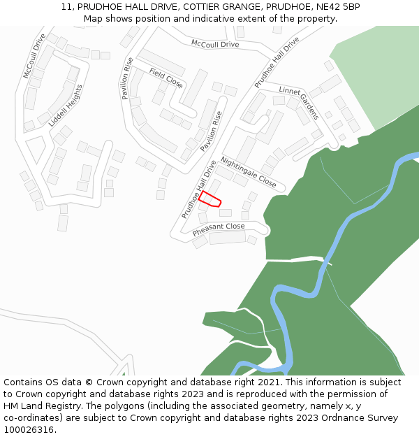 11, PRUDHOE HALL DRIVE, COTTIER GRANGE, PRUDHOE, NE42 5BP: Location map and indicative extent of plot