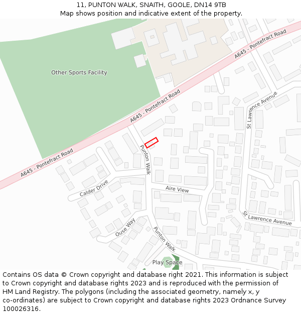 11, PUNTON WALK, SNAITH, GOOLE, DN14 9TB: Location map and indicative extent of plot