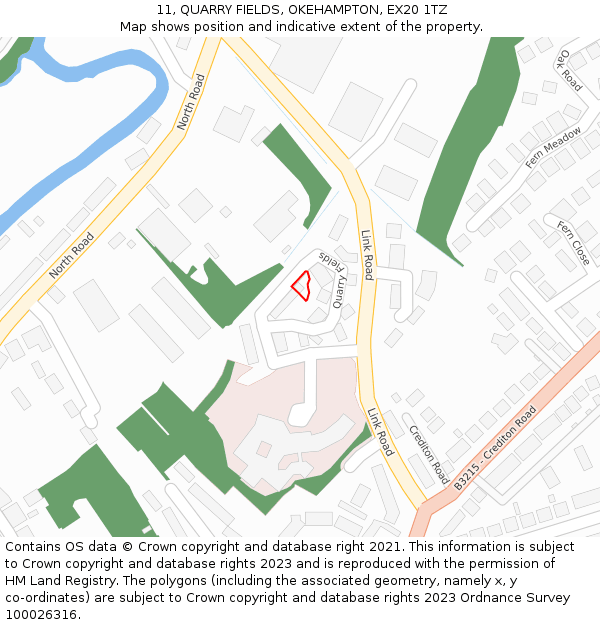 11, QUARRY FIELDS, OKEHAMPTON, EX20 1TZ: Location map and indicative extent of plot