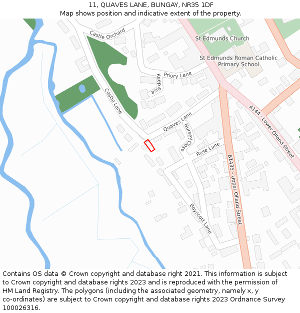 11, QUAVES LANE, BUNGAY, NR35 1DF: Location map and indicative extent of plot