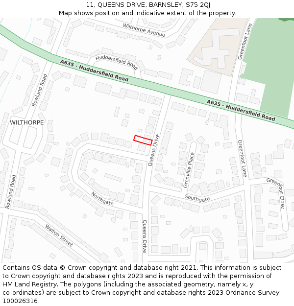 11, QUEENS DRIVE, BARNSLEY, S75 2QJ: Location map and indicative extent of plot