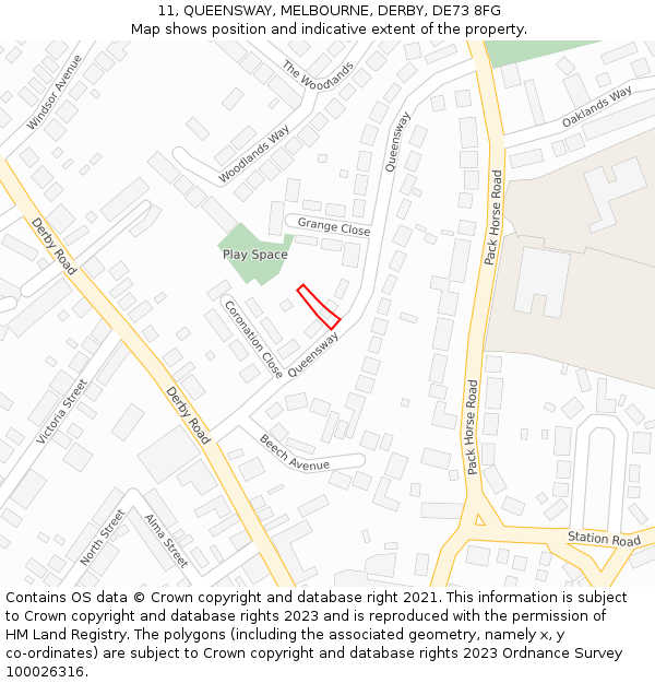 11, QUEENSWAY, MELBOURNE, DERBY, DE73 8FG: Location map and indicative extent of plot