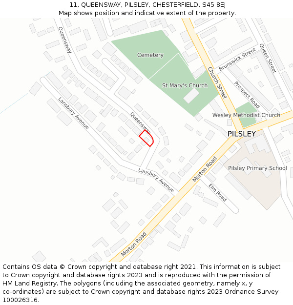11, QUEENSWAY, PILSLEY, CHESTERFIELD, S45 8EJ: Location map and indicative extent of plot