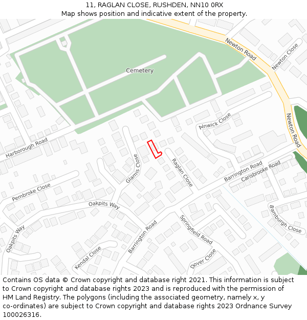 11, RAGLAN CLOSE, RUSHDEN, NN10 0RX: Location map and indicative extent of plot