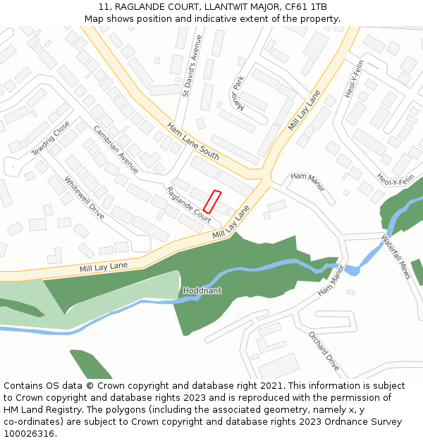 11, RAGLANDE COURT, LLANTWIT MAJOR, CF61 1TB: Location map and indicative extent of plot