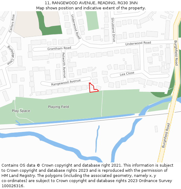 11, RANGEWOOD AVENUE, READING, RG30 3NN: Location map and indicative extent of plot