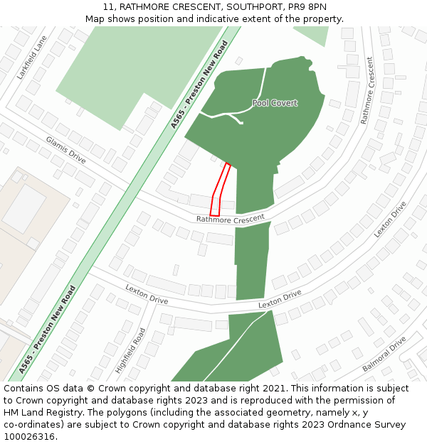 11, RATHMORE CRESCENT, SOUTHPORT, PR9 8PN: Location map and indicative extent of plot