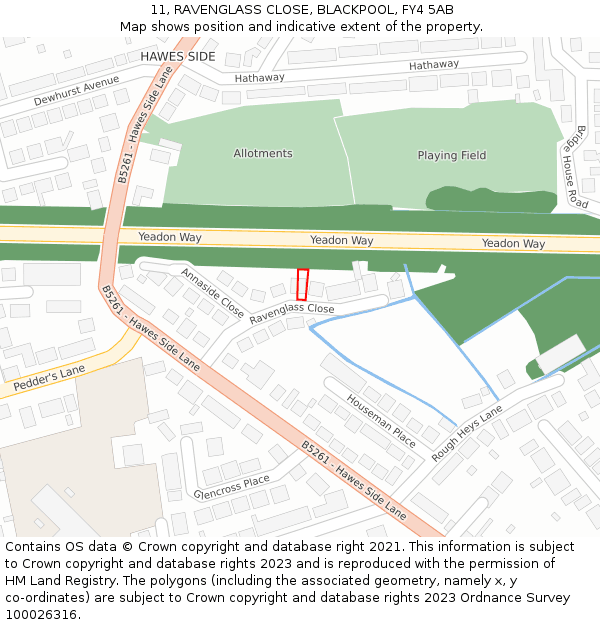 11, RAVENGLASS CLOSE, BLACKPOOL, FY4 5AB: Location map and indicative extent of plot