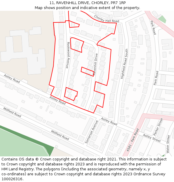 11, RAVENHILL DRIVE, CHORLEY, PR7 1RP: Location map and indicative extent of plot