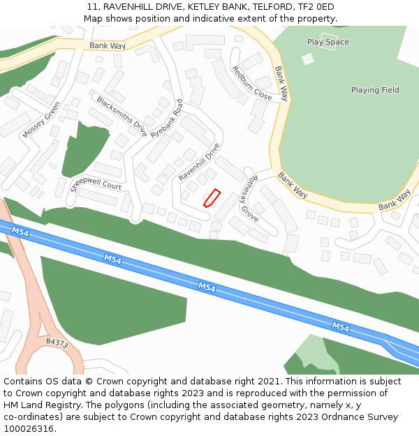 11, RAVENHILL DRIVE, KETLEY BANK, TELFORD, TF2 0ED: Location map and indicative extent of plot