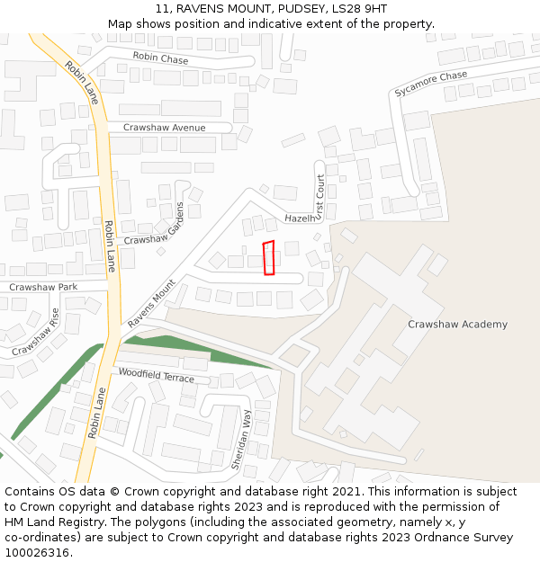 11, RAVENS MOUNT, PUDSEY, LS28 9HT: Location map and indicative extent of plot