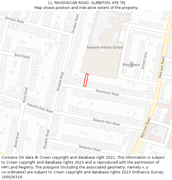11, RAVENSCAR ROAD, SURBITON, KT6 7PJ: Location map and indicative extent of plot