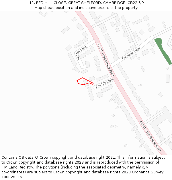 11, RED HILL CLOSE, GREAT SHELFORD, CAMBRIDGE, CB22 5JP: Location map and indicative extent of plot