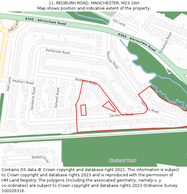 11, REDBURN ROAD, MANCHESTER, M23 1AH: Location map and indicative extent of plot