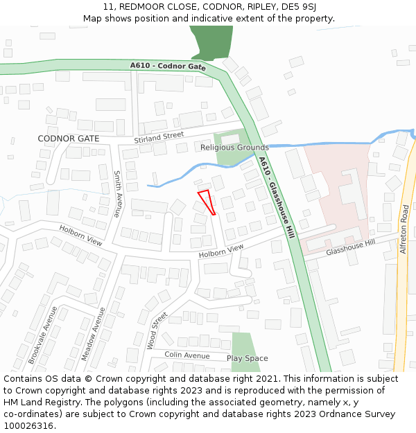 11, REDMOOR CLOSE, CODNOR, RIPLEY, DE5 9SJ: Location map and indicative extent of plot