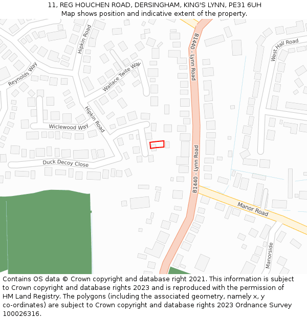 11, REG HOUCHEN ROAD, DERSINGHAM, KING'S LYNN, PE31 6UH: Location map and indicative extent of plot