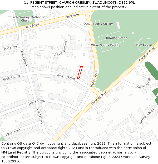 11, REGENT STREET, CHURCH GRESLEY, SWADLINCOTE, DE11 9PL: Location map and indicative extent of plot
