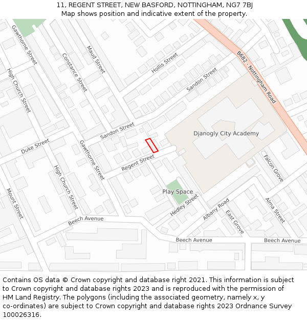 11, REGENT STREET, NEW BASFORD, NOTTINGHAM, NG7 7BJ: Location map and indicative extent of plot