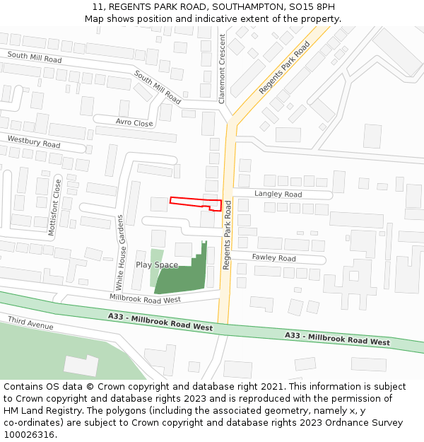 11, REGENTS PARK ROAD, SOUTHAMPTON, SO15 8PH: Location map and indicative extent of plot