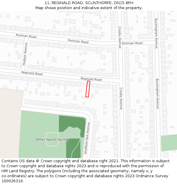 11, REGINALD ROAD, SCUNTHORPE, DN15 8PH: Location map and indicative extent of plot