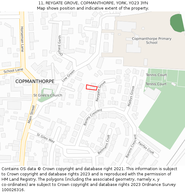11, REYGATE GROVE, COPMANTHORPE, YORK, YO23 3YN: Location map and indicative extent of plot