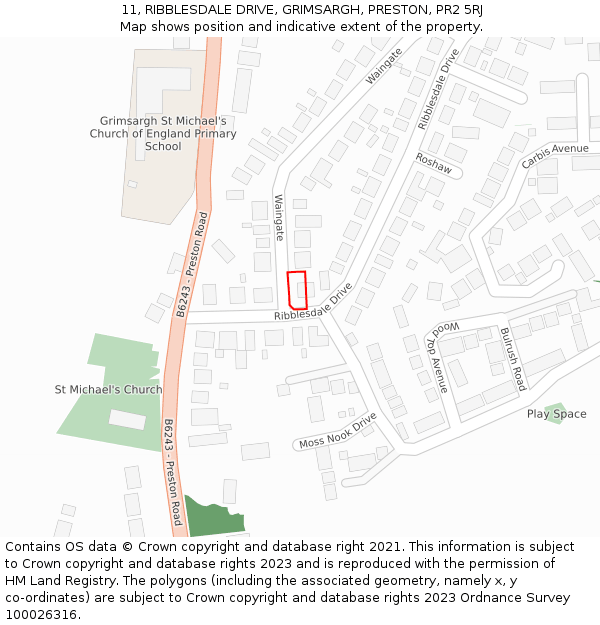 11, RIBBLESDALE DRIVE, GRIMSARGH, PRESTON, PR2 5RJ: Location map and indicative extent of plot