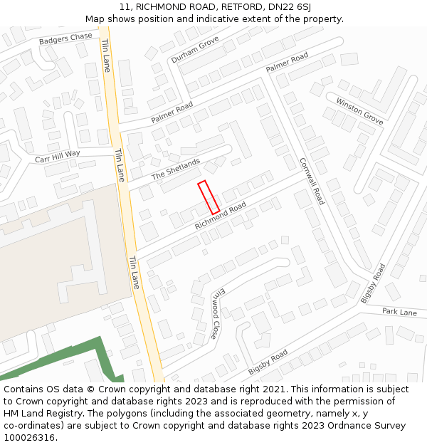 11, RICHMOND ROAD, RETFORD, DN22 6SJ: Location map and indicative extent of plot