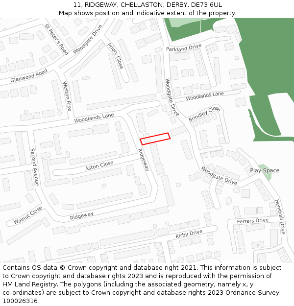 11, RIDGEWAY, CHELLASTON, DERBY, DE73 6UL: Location map and indicative extent of plot