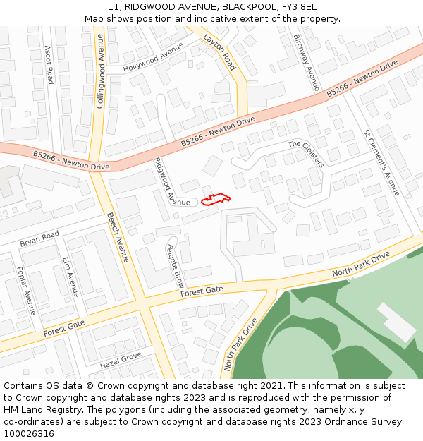11, RIDGWOOD AVENUE, BLACKPOOL, FY3 8EL: Location map and indicative extent of plot