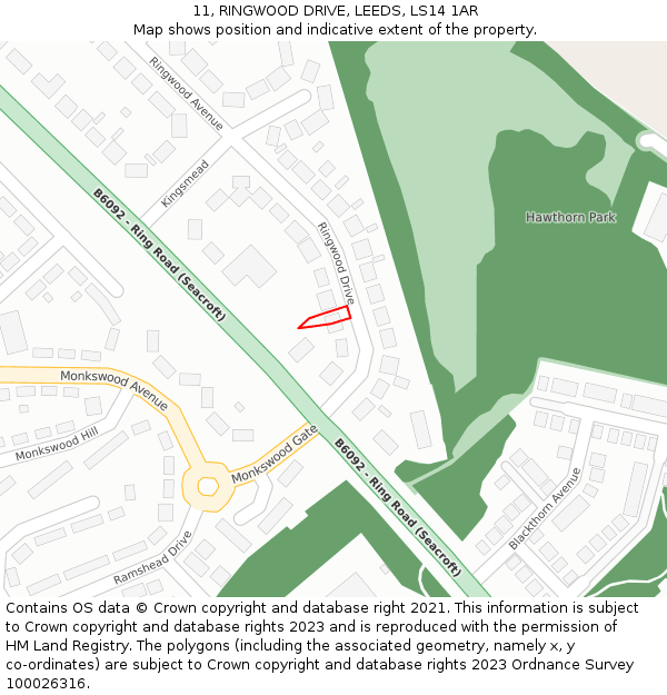 11, RINGWOOD DRIVE, LEEDS, LS14 1AR: Location map and indicative extent of plot