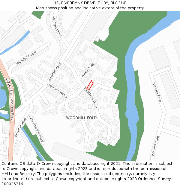 11, RIVERBANK DRIVE, BURY, BL8 1UR: Location map and indicative extent of plot