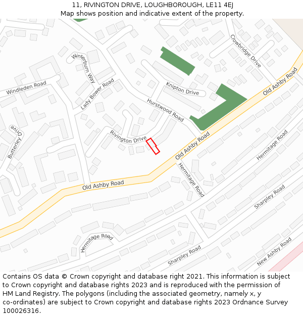 11, RIVINGTON DRIVE, LOUGHBOROUGH, LE11 4EJ: Location map and indicative extent of plot