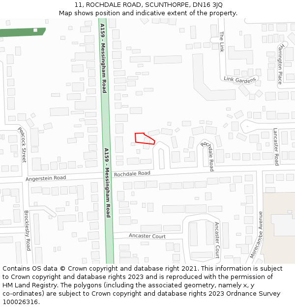 11, ROCHDALE ROAD, SCUNTHORPE, DN16 3JQ: Location map and indicative extent of plot