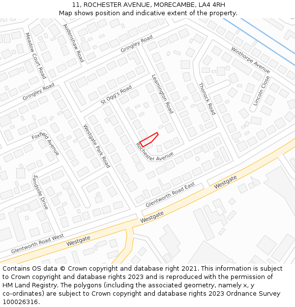 11, ROCHESTER AVENUE, MORECAMBE, LA4 4RH: Location map and indicative extent of plot
