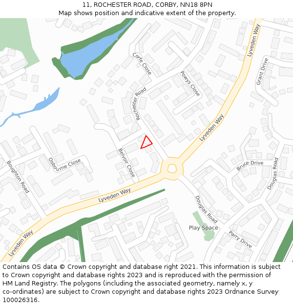 11, ROCHESTER ROAD, CORBY, NN18 8PN: Location map and indicative extent of plot