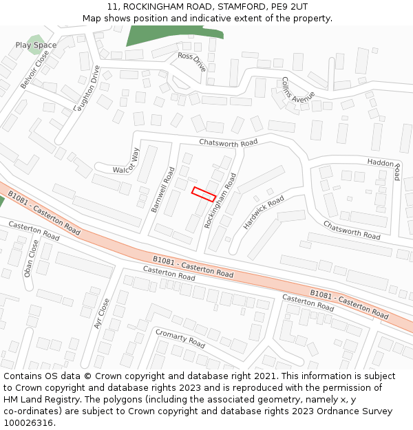11, ROCKINGHAM ROAD, STAMFORD, PE9 2UT: Location map and indicative extent of plot