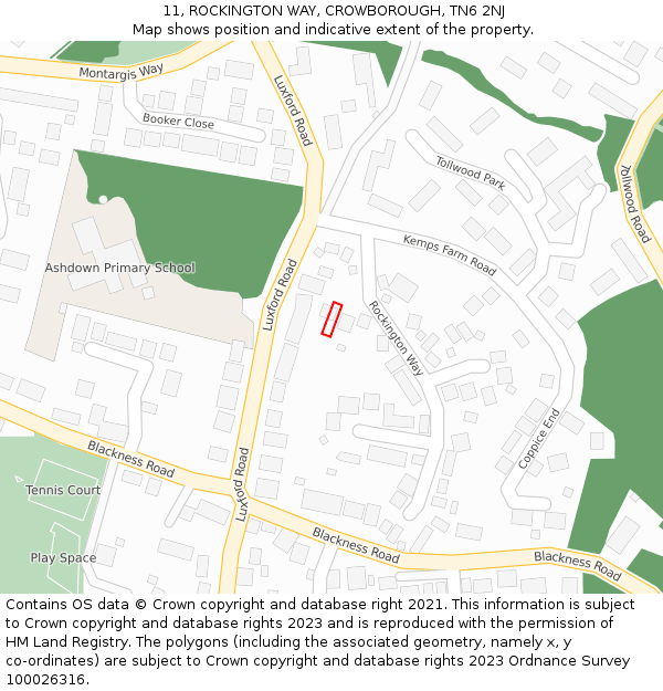 11, ROCKINGTON WAY, CROWBOROUGH, TN6 2NJ: Location map and indicative extent of plot