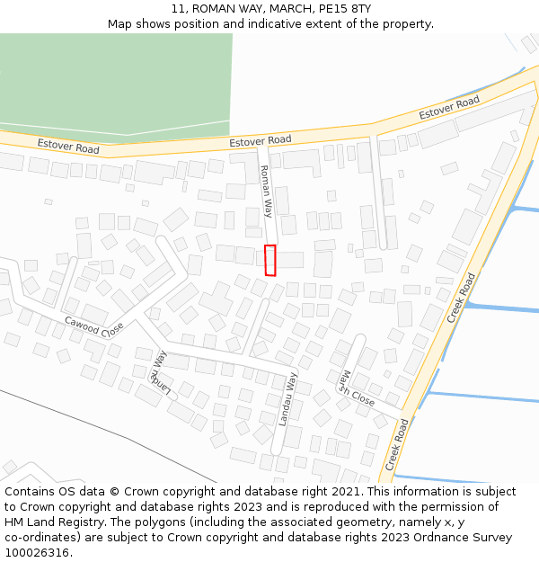 11, ROMAN WAY, MARCH, PE15 8TY: Location map and indicative extent of plot