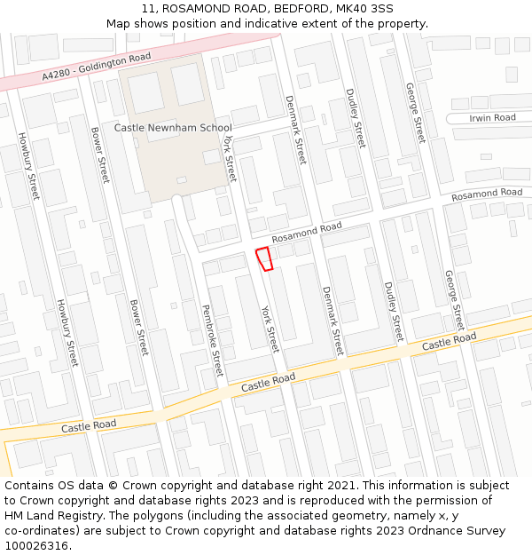 11, ROSAMOND ROAD, BEDFORD, MK40 3SS: Location map and indicative extent of plot