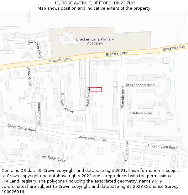 11, ROSE AVENUE, RETFORD, DN22 7HR: Location map and indicative extent of plot