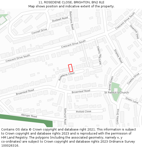 11, ROSEDENE CLOSE, BRIGHTON, BN2 6LE: Location map and indicative extent of plot