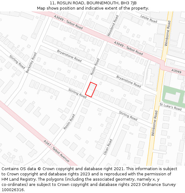 11, ROSLIN ROAD, BOURNEMOUTH, BH3 7JB: Location map and indicative extent of plot