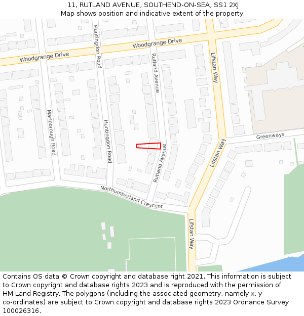 11, RUTLAND AVENUE, SOUTHEND-ON-SEA, SS1 2XJ: Location map and indicative extent of plot