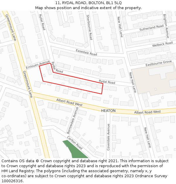11, RYDAL ROAD, BOLTON, BL1 5LQ: Location map and indicative extent of plot