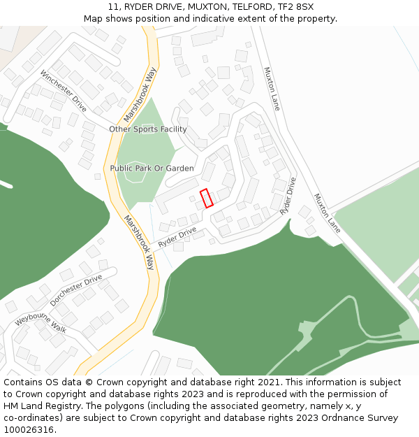 11, RYDER DRIVE, MUXTON, TELFORD, TF2 8SX: Location map and indicative extent of plot