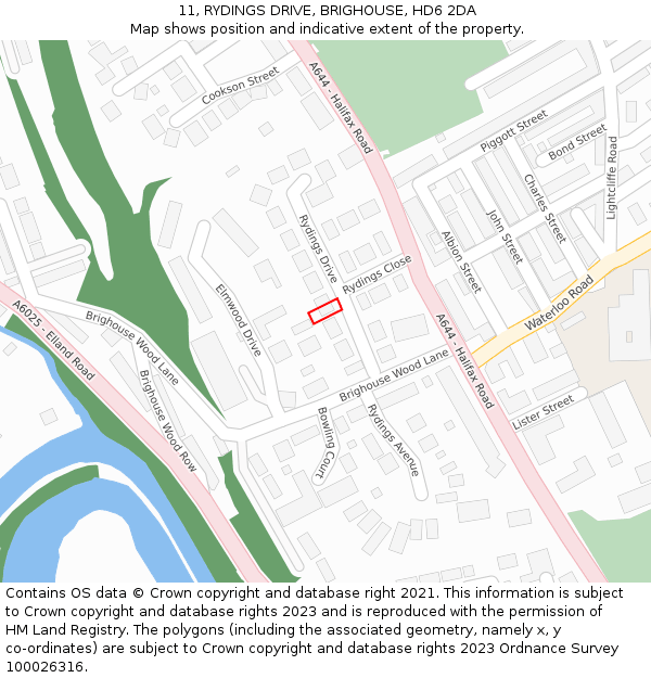 11, RYDINGS DRIVE, BRIGHOUSE, HD6 2DA: Location map and indicative extent of plot